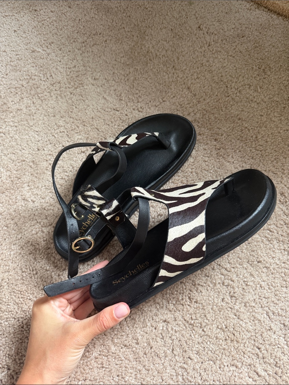 Seychelles Black and White Zebra-Print Leather Sandals